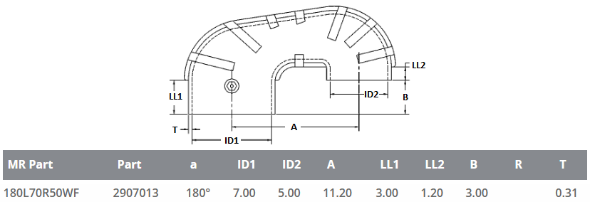 7" ID to 5" ID - 180 Degree Reducing - Rubber